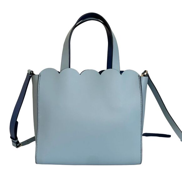 Kate Spade Dusty Blue Scallop Laser Cut Leather Tote Crossbody Bag Purse - Picture 2 of 13